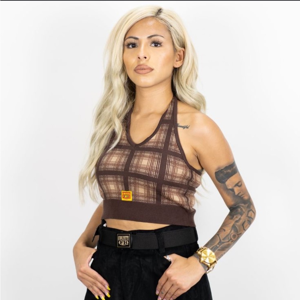 FB County Flannel Halter tank Top brown